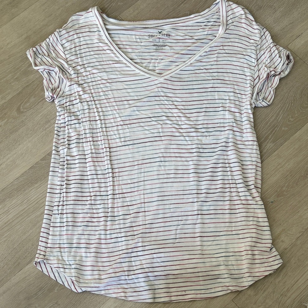 American Eagle Outfitters Soft&Sexy Striped V-Neck Tee